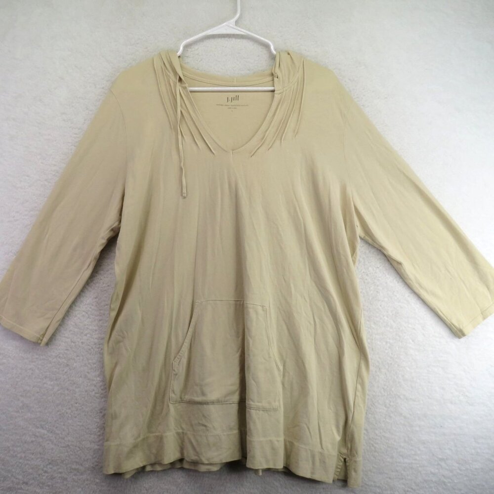J‎ Jill Hoodie Womens Size Large Beige Jersey Pintucked Pullover Tunic
